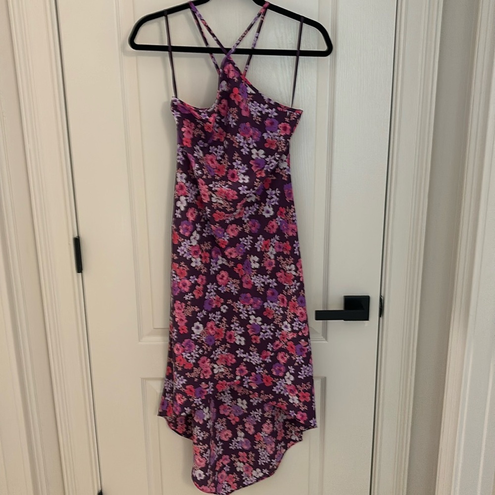 Vintage Express Purple/pink floral strappy sundress with high-low hem.  Sz 3/4 - Picture 2 of 7